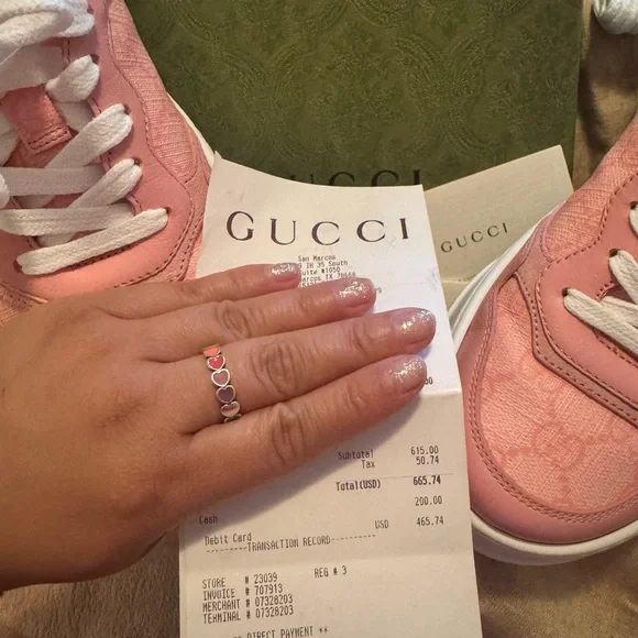 Gucci Pink and White Lace-Up Sneakers - Picture 7 of 9